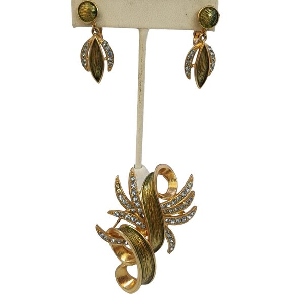 Vintage Signed Hollycraft Enamel and Rhinestone Brooch Set (A4786) - Picture 2 of 7